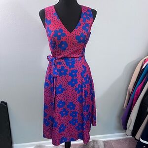 Floral V-Neck‎ Sleeveless Dress - Pink and Blue